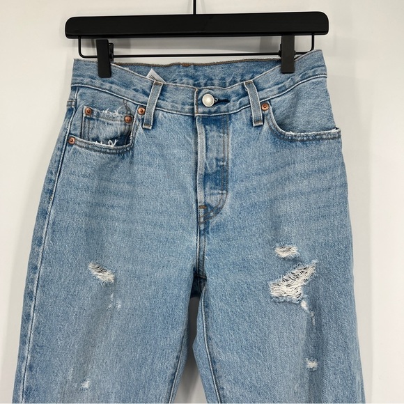 Levi's 501 Light Wash Faded Distressed Ripped Straight Leg Buttondown Denim Jean - Picture 2 of 15